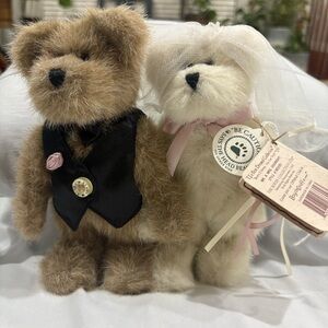 Vintage 2002 Boyds Mr. & Mrs Dooright Plush Bears Wedding Pair - Brown and Cream